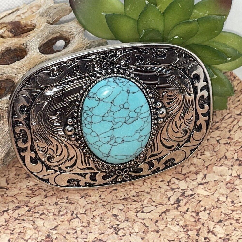 Turquoise Sale Stone Silver Western Southwest mens womens unisex Belt Buckle - Picture 4 of 9